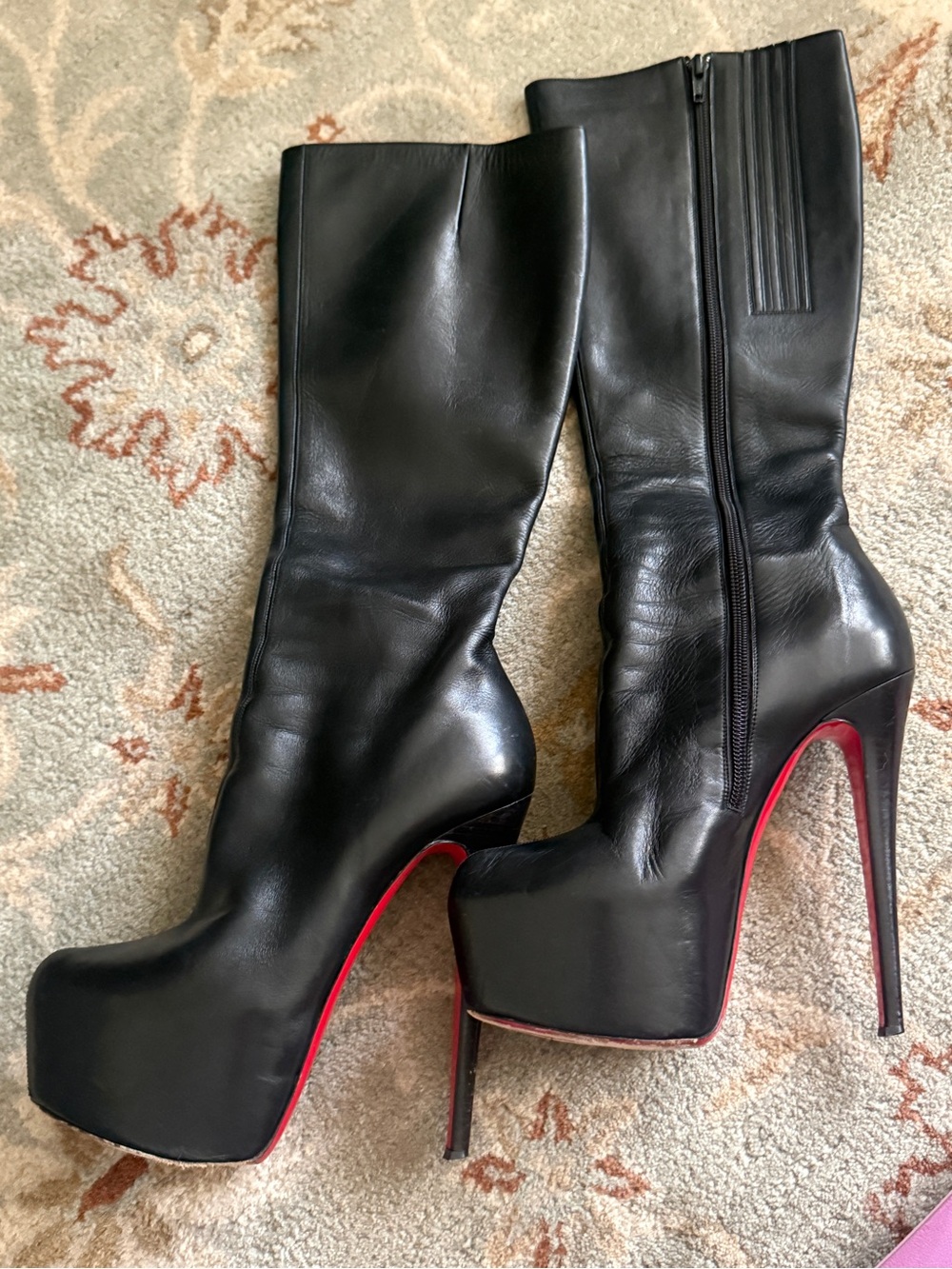 Christian Louboutin Black Leather Over-the-Knee Platform Stilettos - Picture 10 of 16